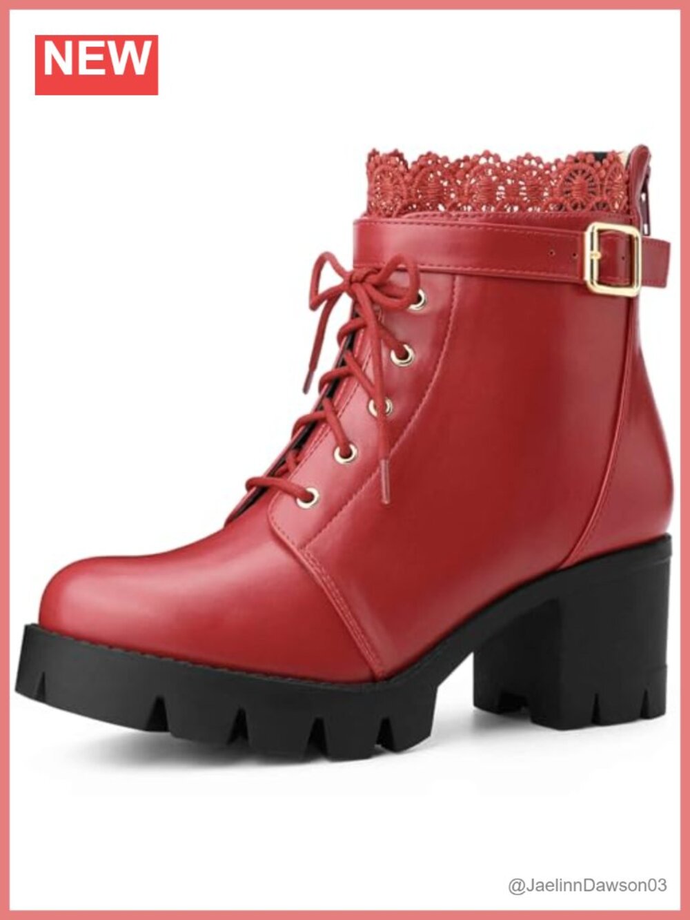 Goth Lace-Up Combat Boots Chunky Heel Platform Faux Leather Women Ankle Boots